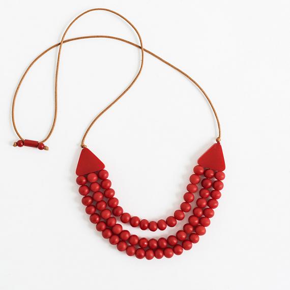 Matilda Necklace - Red Resin - handmade in Melbourne by mooku