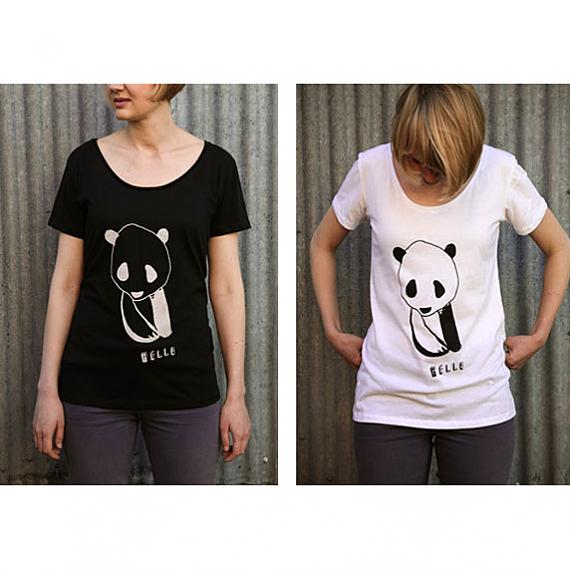 Black and White Hello Panda Womens T-shirts designed and made in Australia by me and amber