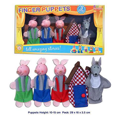 Wooden and Fabric Finger Puppet 5 Piece Set - Three Little Pigs designed in Australia by Fun Factory