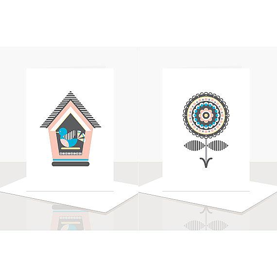 Birdhouse and Flower Cards from Scandi Obsession Assorted Greeting Card Pack designed and handmade in Australia by Ella Leach Designs