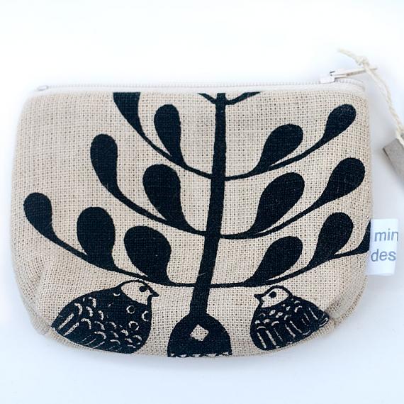 Lovebirds Standing Purse - Black on Natural by Mingus