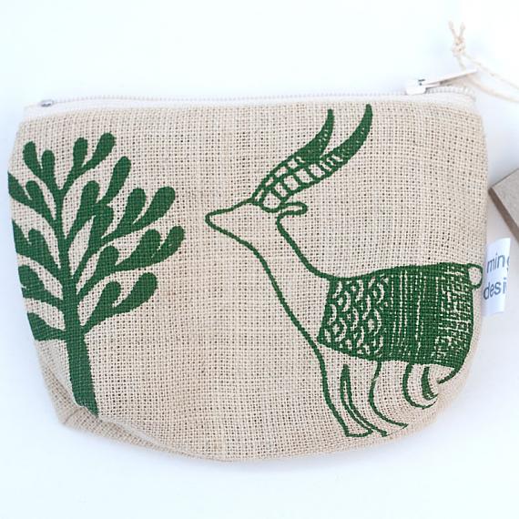 Antelopes Standing Purse - Green on Natural by Mingus