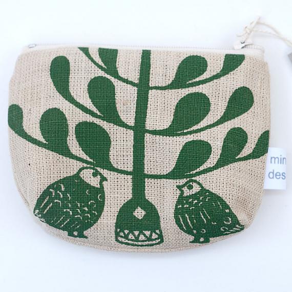 Lovebirds Standing Purse - Green on Natural by Mingus