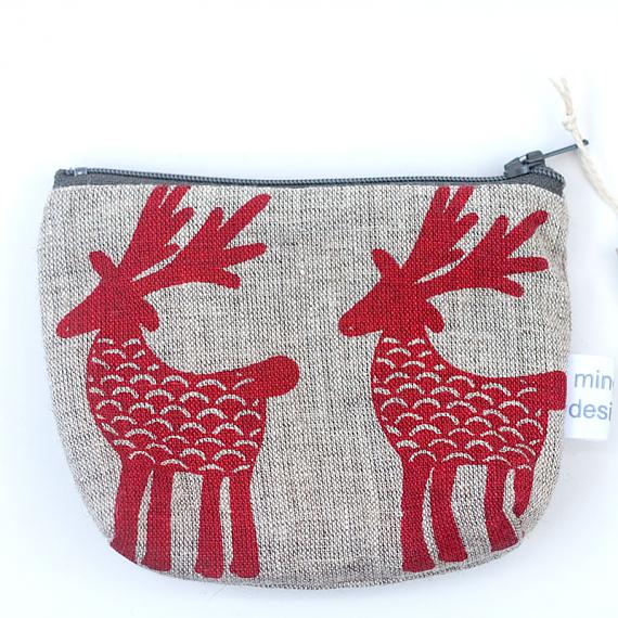 Deer Herd Standing Purse - Red on Grey by Mingus