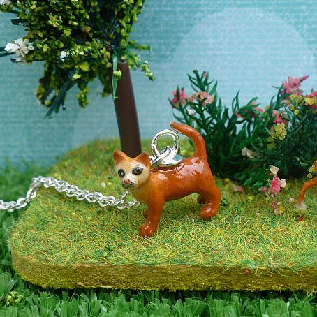 Teeny Ginger Cat Pendant on Silver Chain by Meow Girl