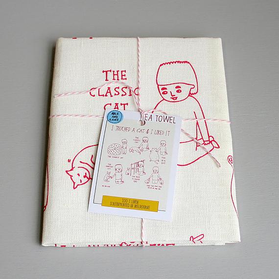 Tea Towel - Touched a Cat - handmade in Melbourne by Able & Game