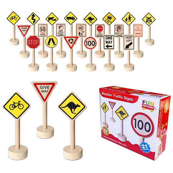 Wooden Traffic Signs 21 Piece Set designed in Australia by Fun Factory