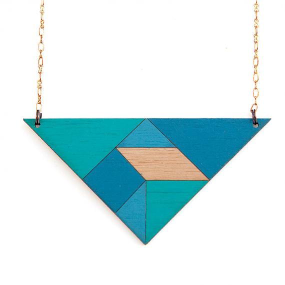 Tangram Necklace Triangle Blues by Bird of Play