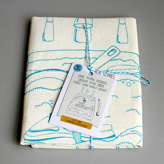 Tea Towel - Wet and Wild Ride - handmade in Melbourne by Able & Game