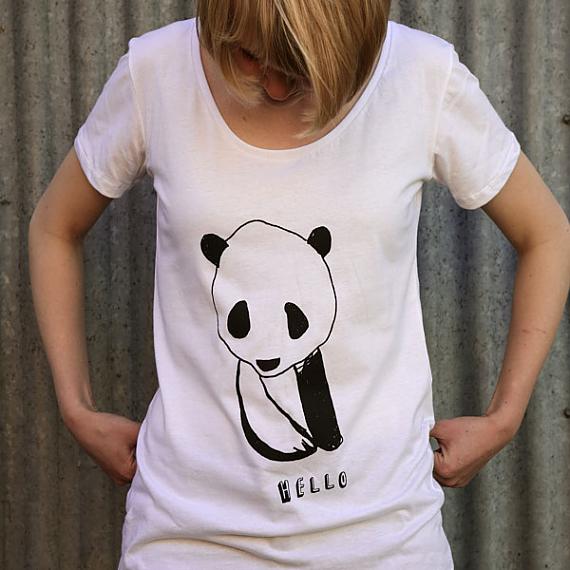 White Hello Panda Womens T-shirt made in Australia by me and amber