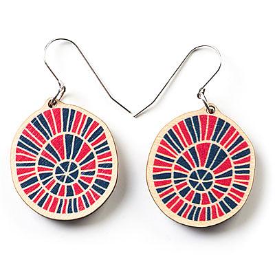 Wooden Zulu Earrings - Pink & Blue (Medium) by Polli