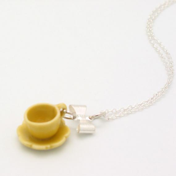 Yellow Teacup Pendant on Silver Chain by Meow Girl