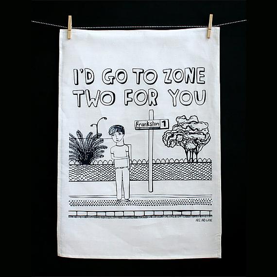 Tea Towel - Go to Zone Two - handmade in Melbourne by Able & Game